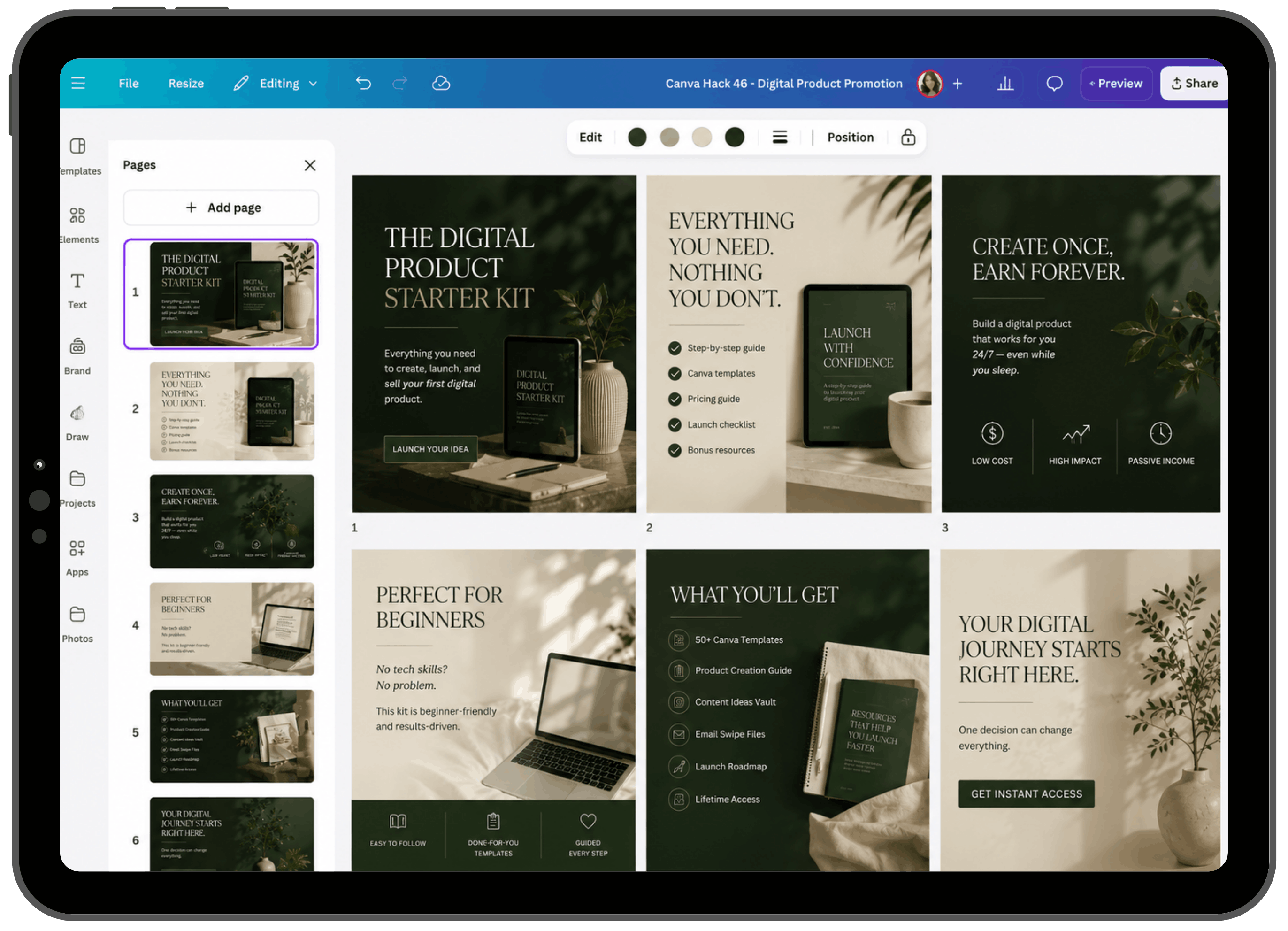 A coordinated digital product carousel designed in Canva