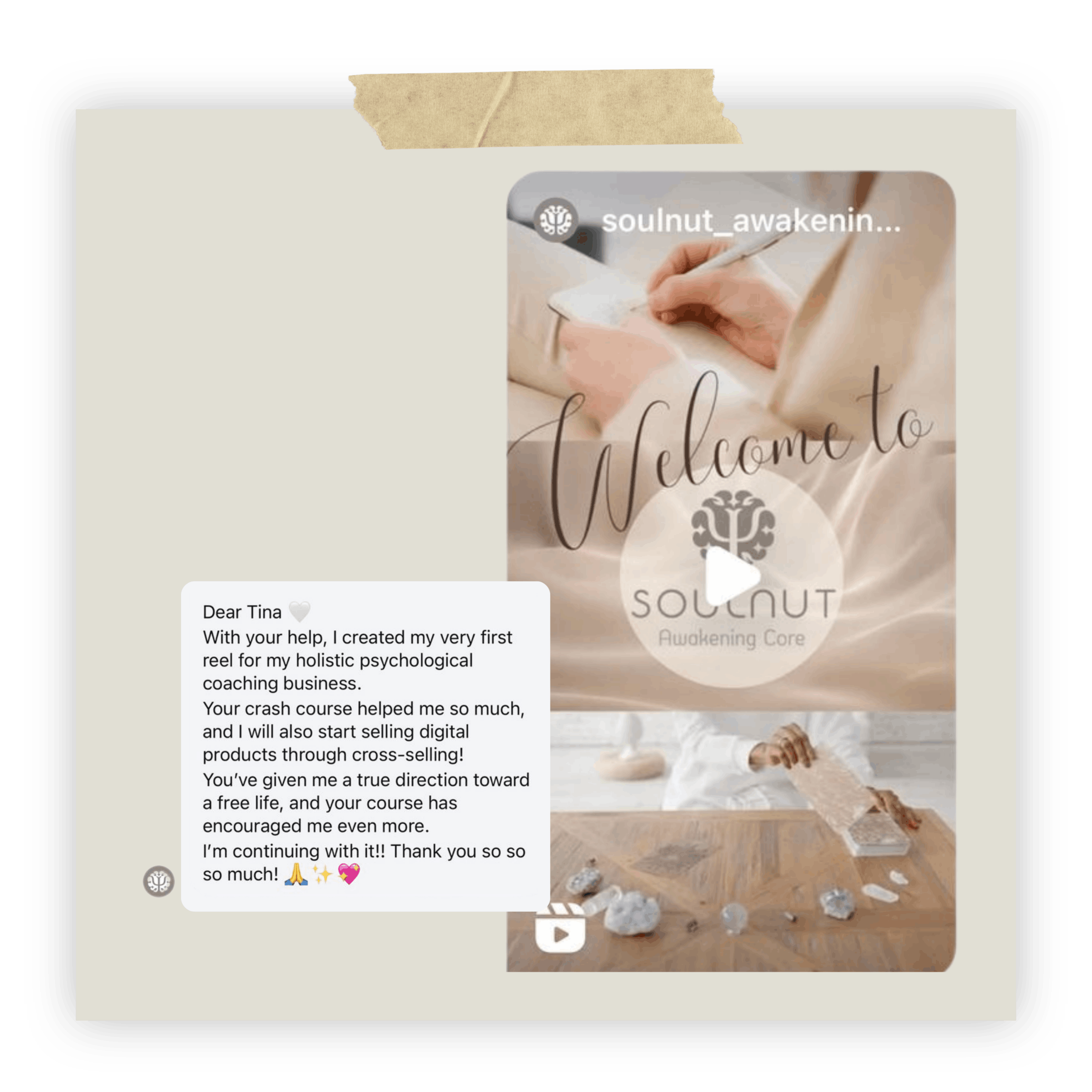 Customer feedback about creating a first reel for a holistic coaching business