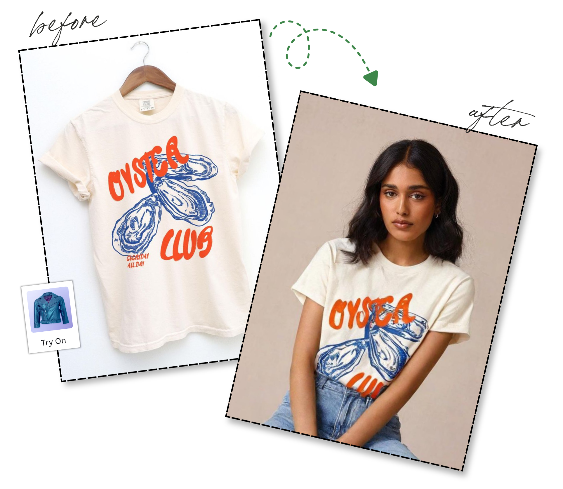 Before and after: a T-shirt product photo shown as a realistic model mockup