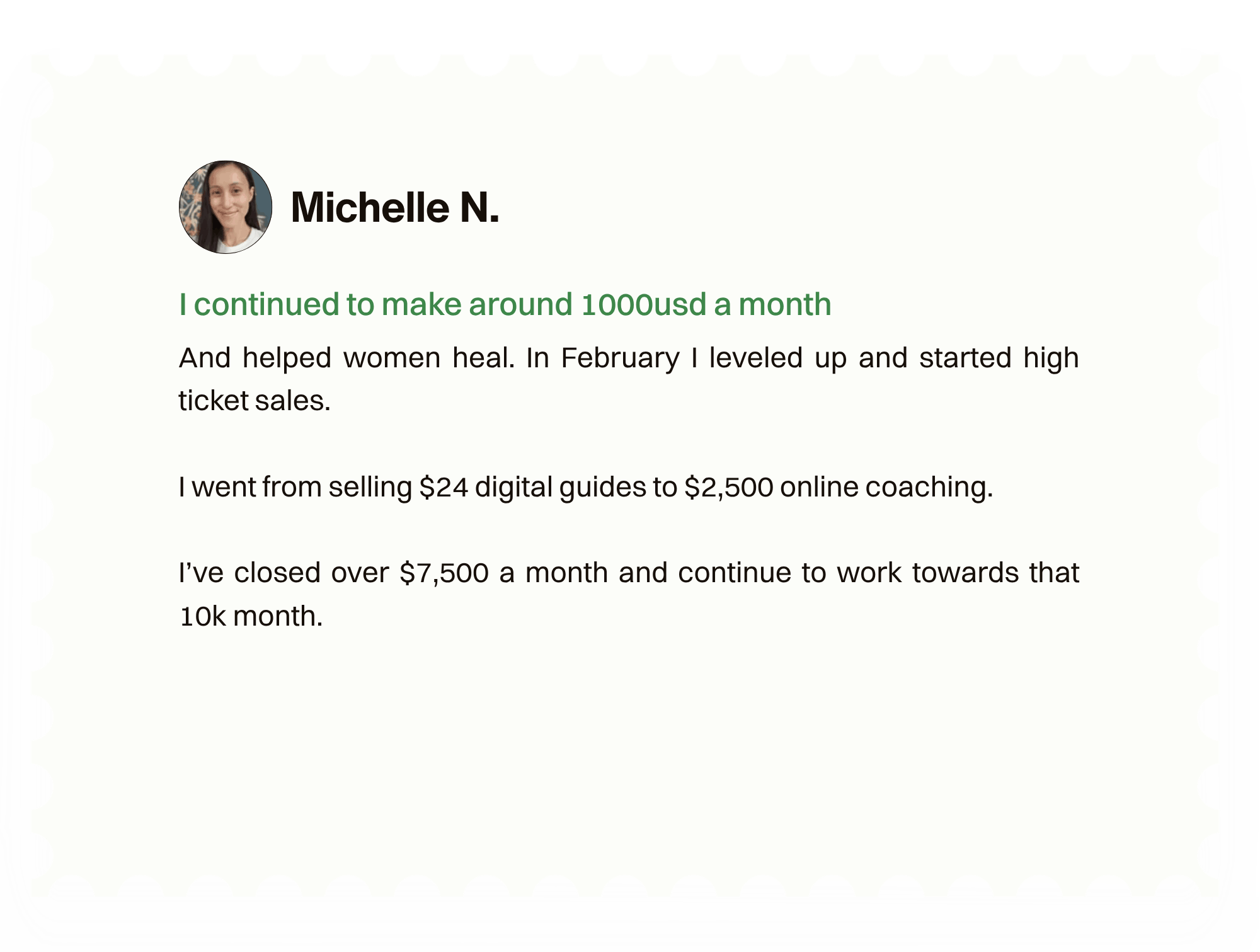 Michelle testimonial screenshot