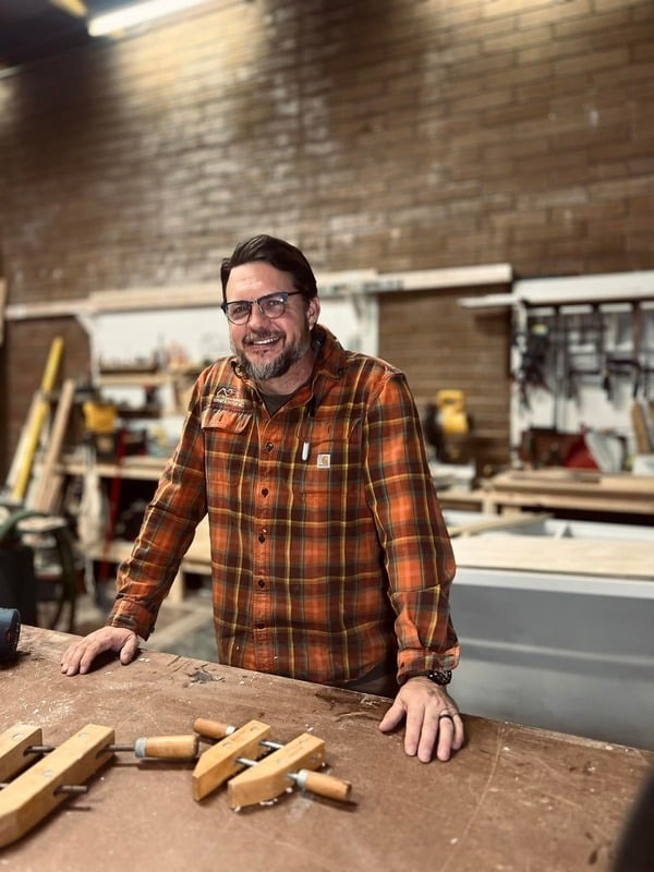 Master craftsman woodworker in his Appleton Wisconsin workshop