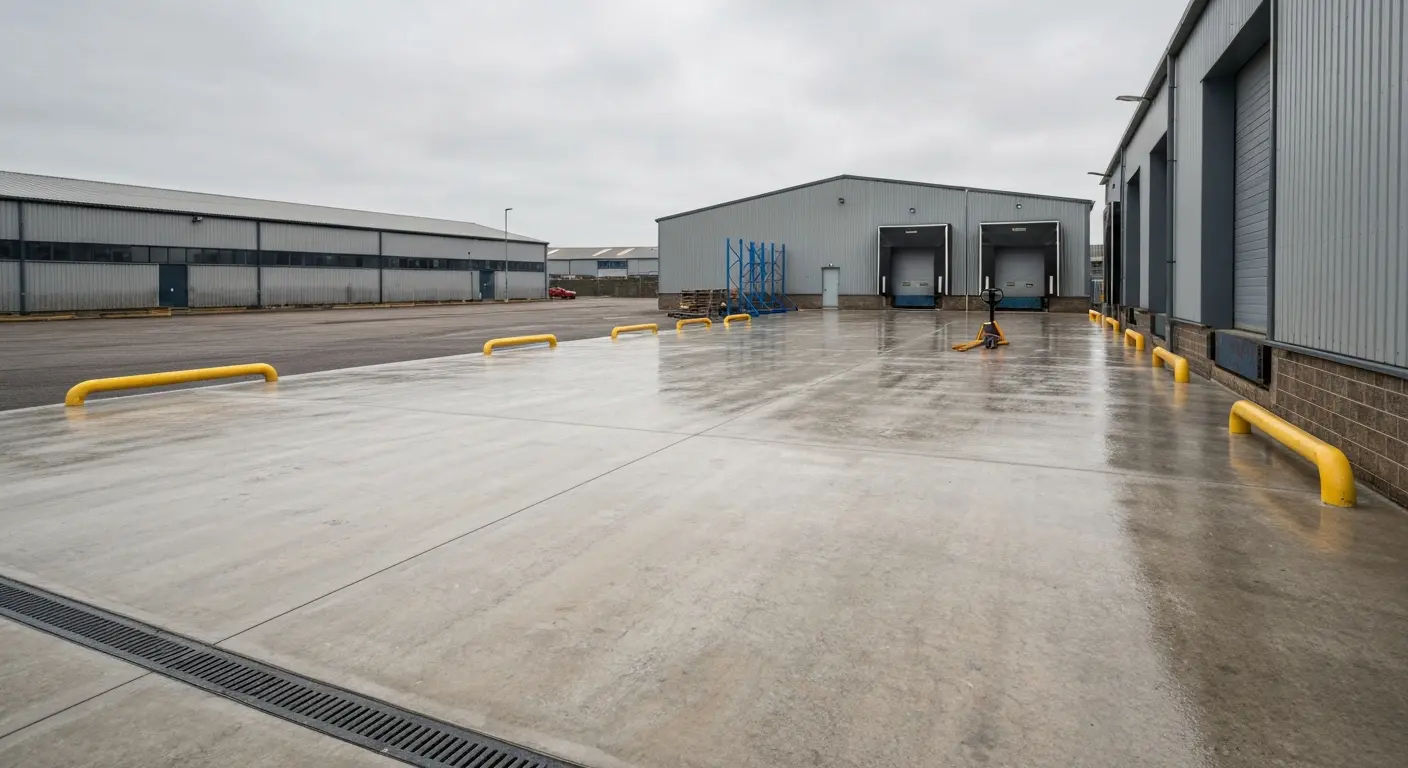 Industrial concrete slab with loading dock