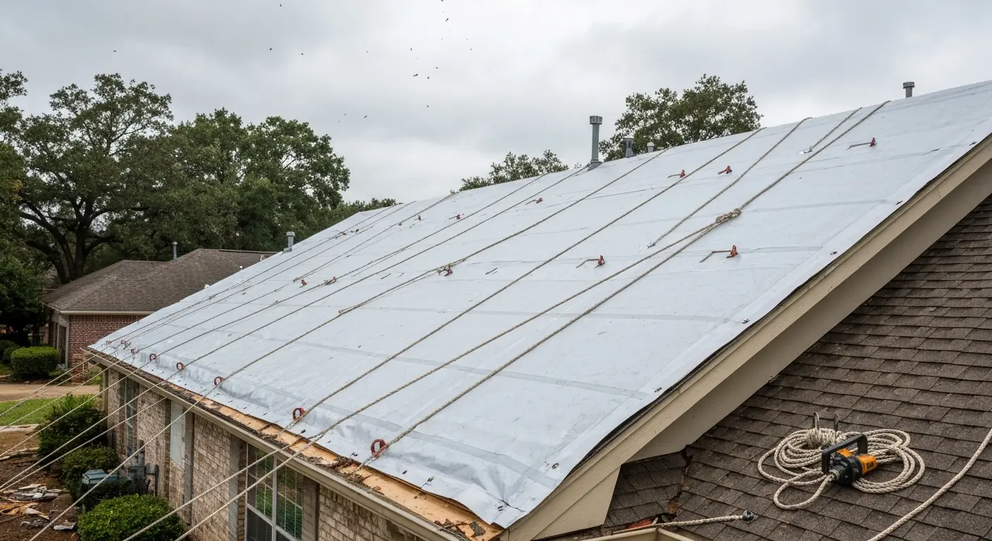 Emergency roof tarping after storm
