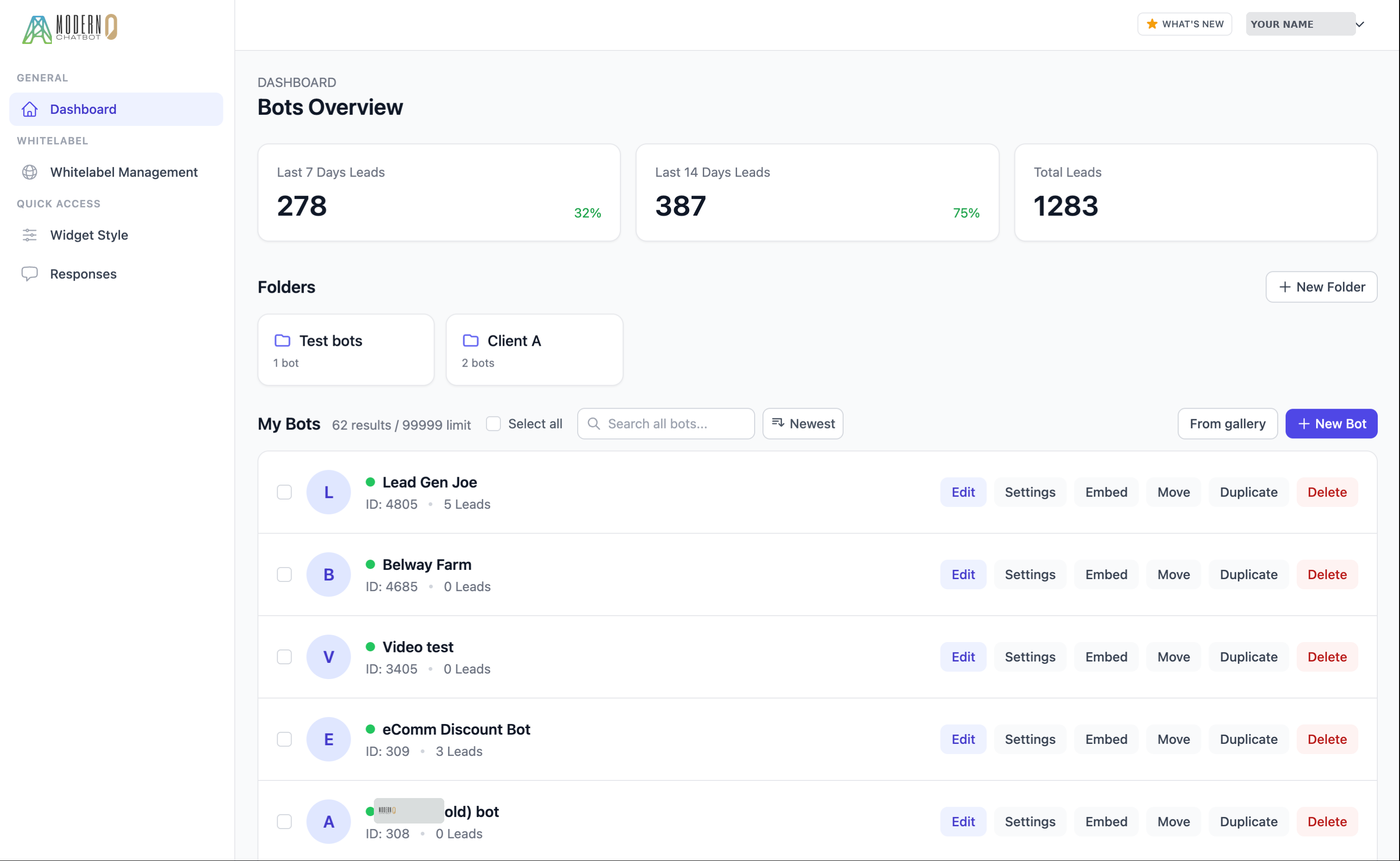 ModernChatbot Dashboard Preview