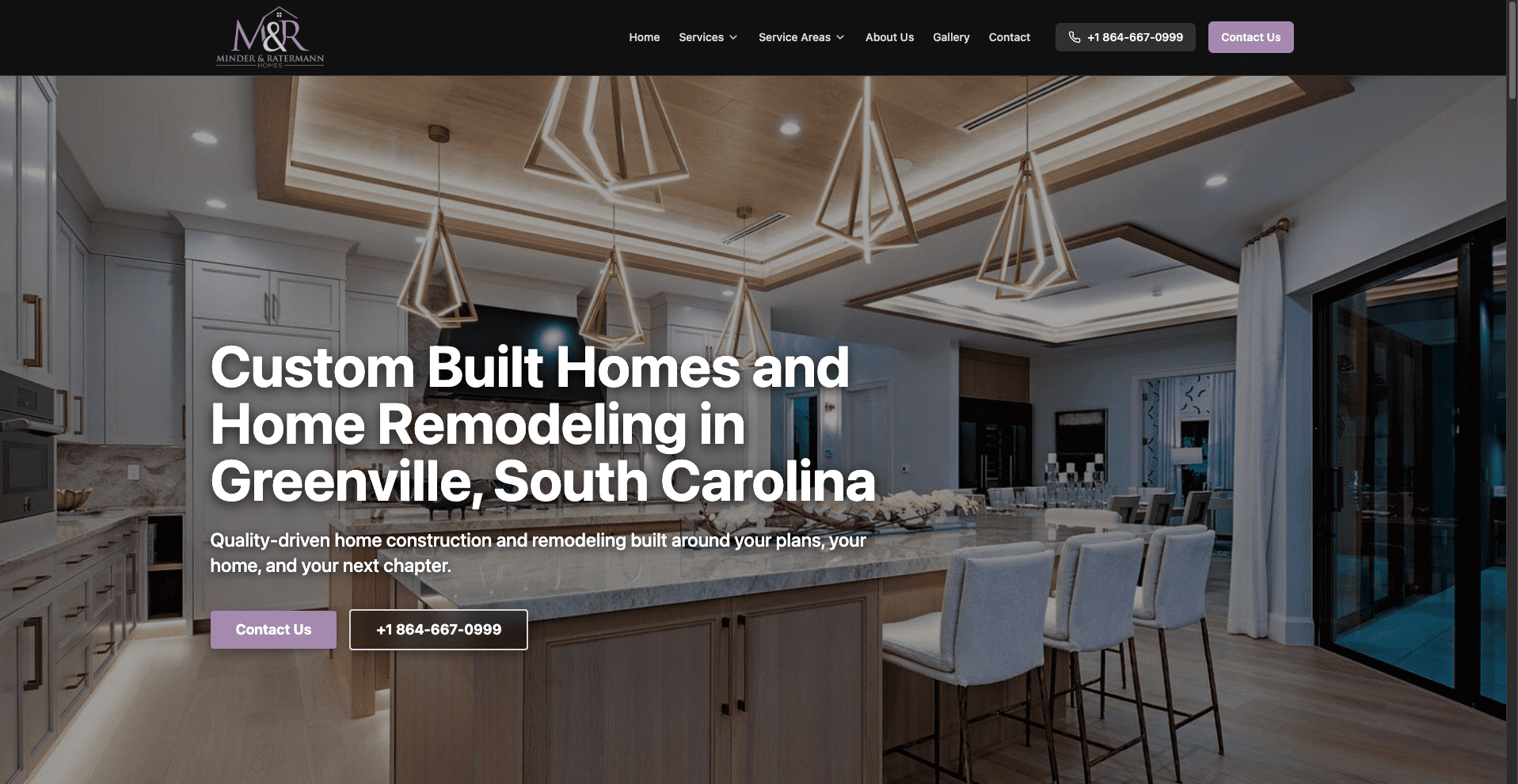 Minder and Ratermann Homes desktop website built by Minder Media