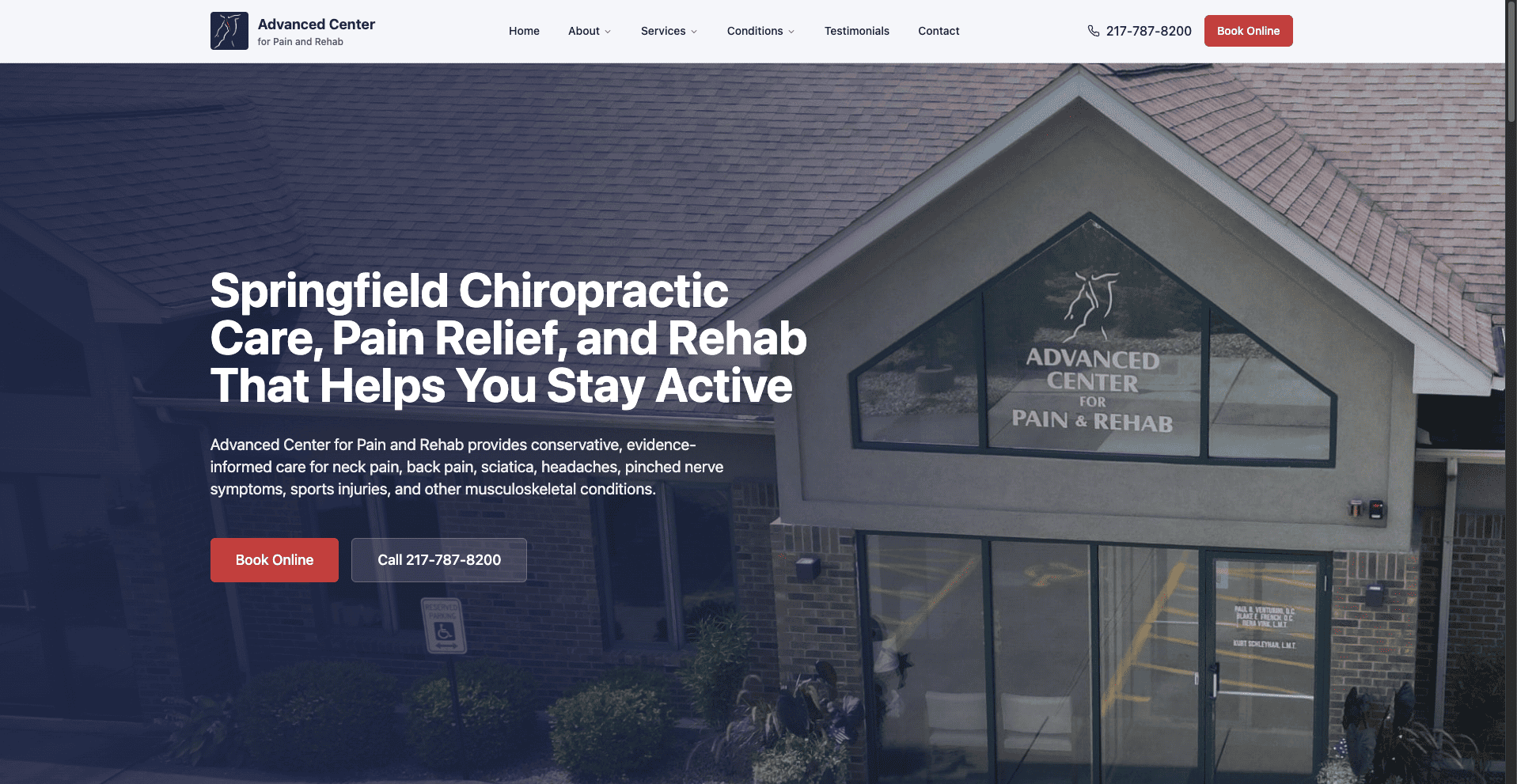 Advanced Center for Pain & Rehab desktop website built by Minder Media