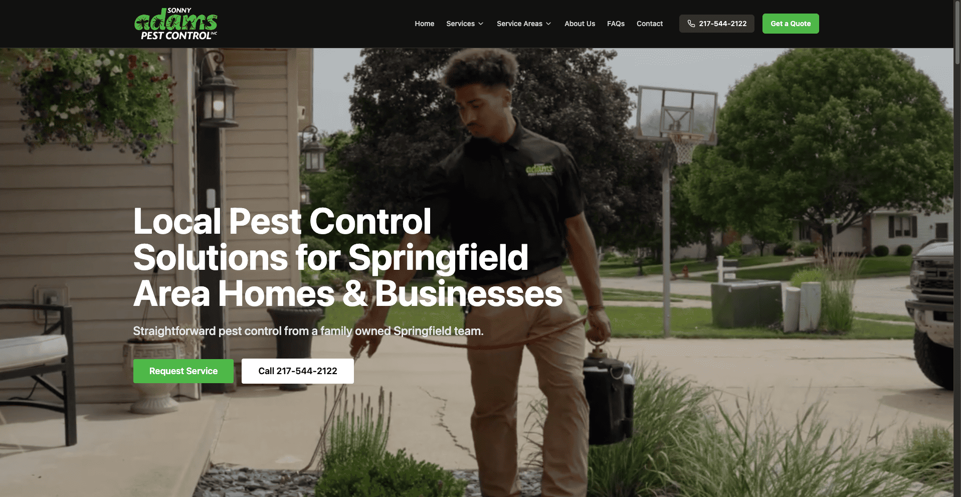 Sonny Adams Pest Control desktop website built by Minder Media