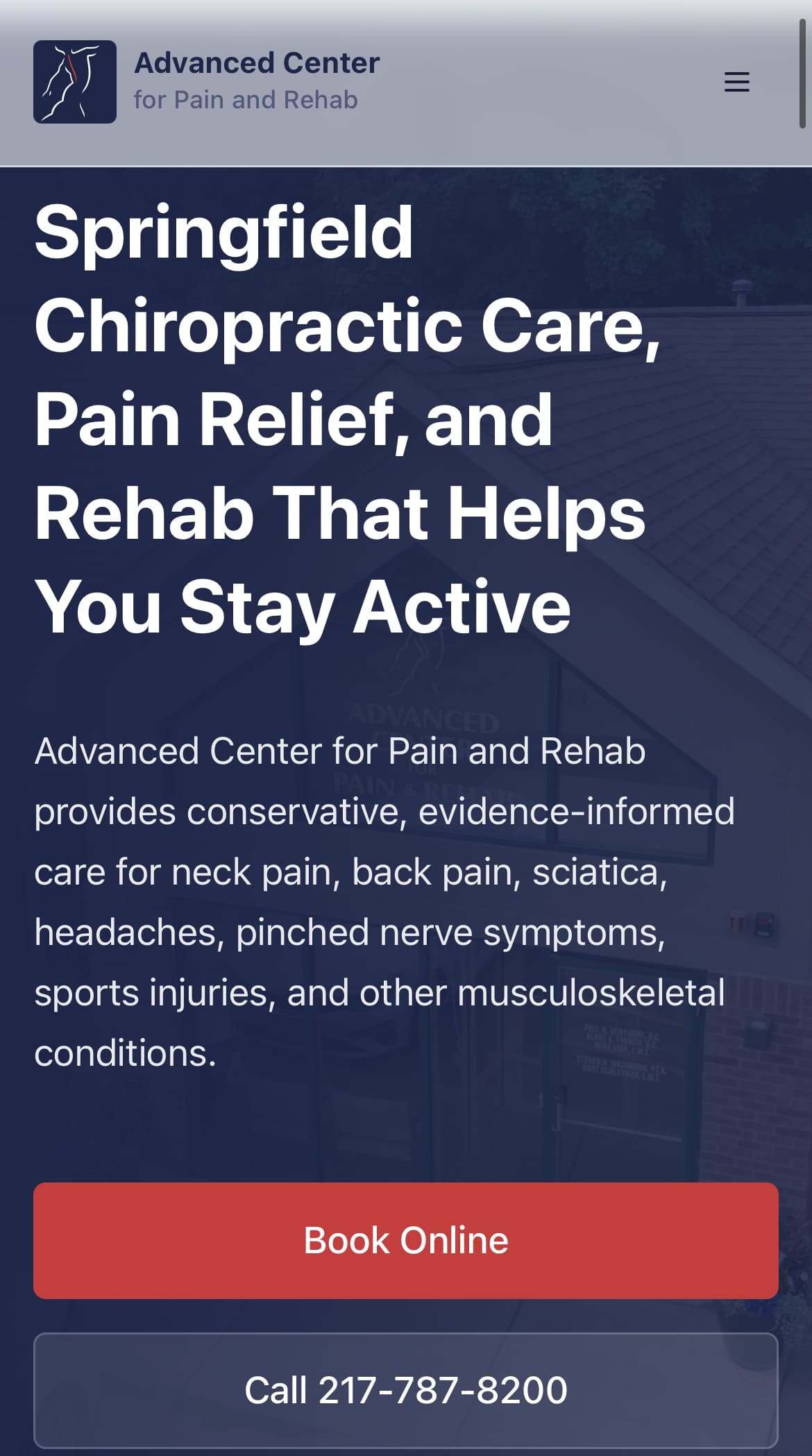 Advanced Center for Pain & Rehab mobile website built by Minder Media