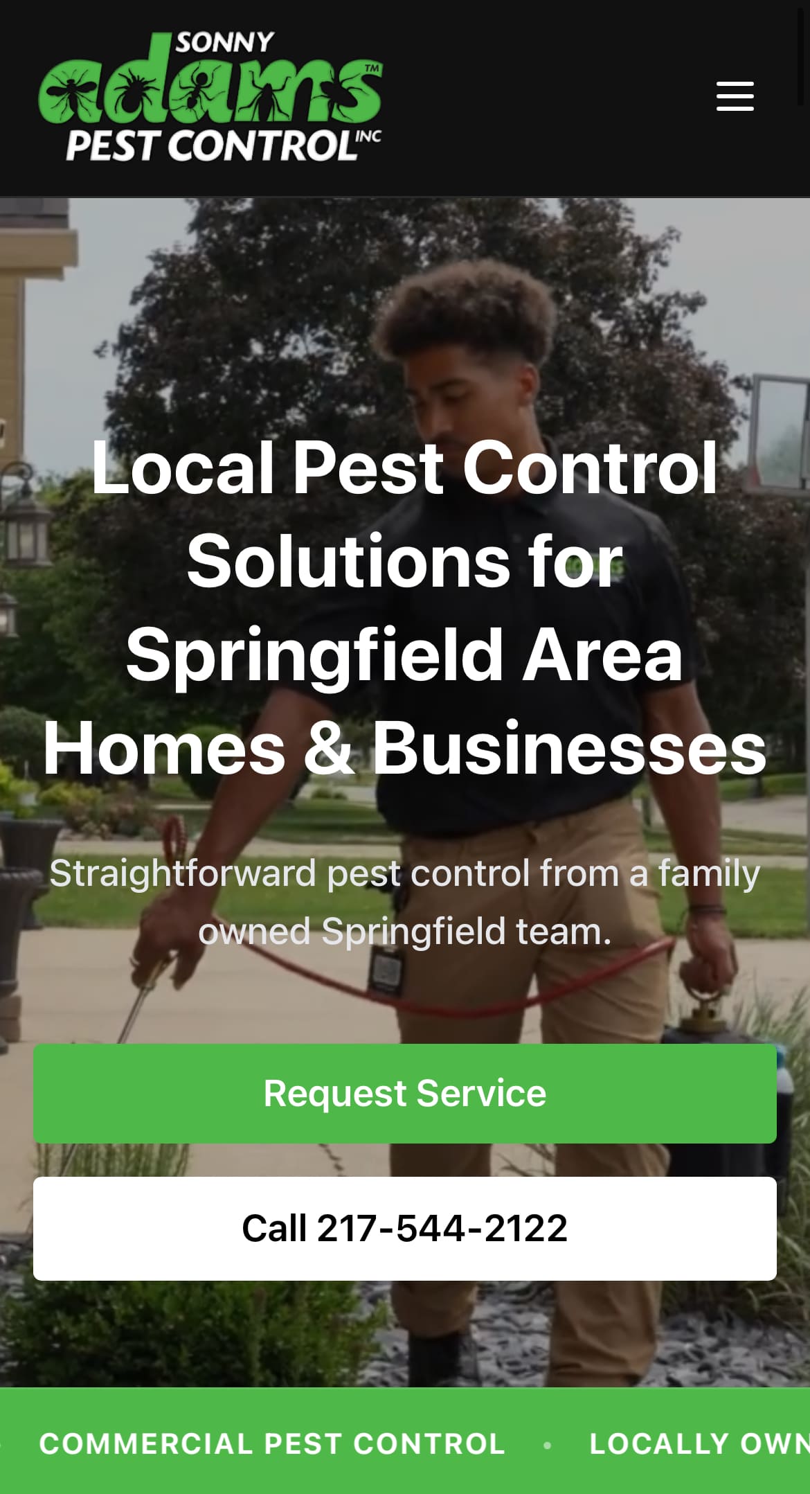 Sonny Adams Pest Control mobile website built by Minder Media