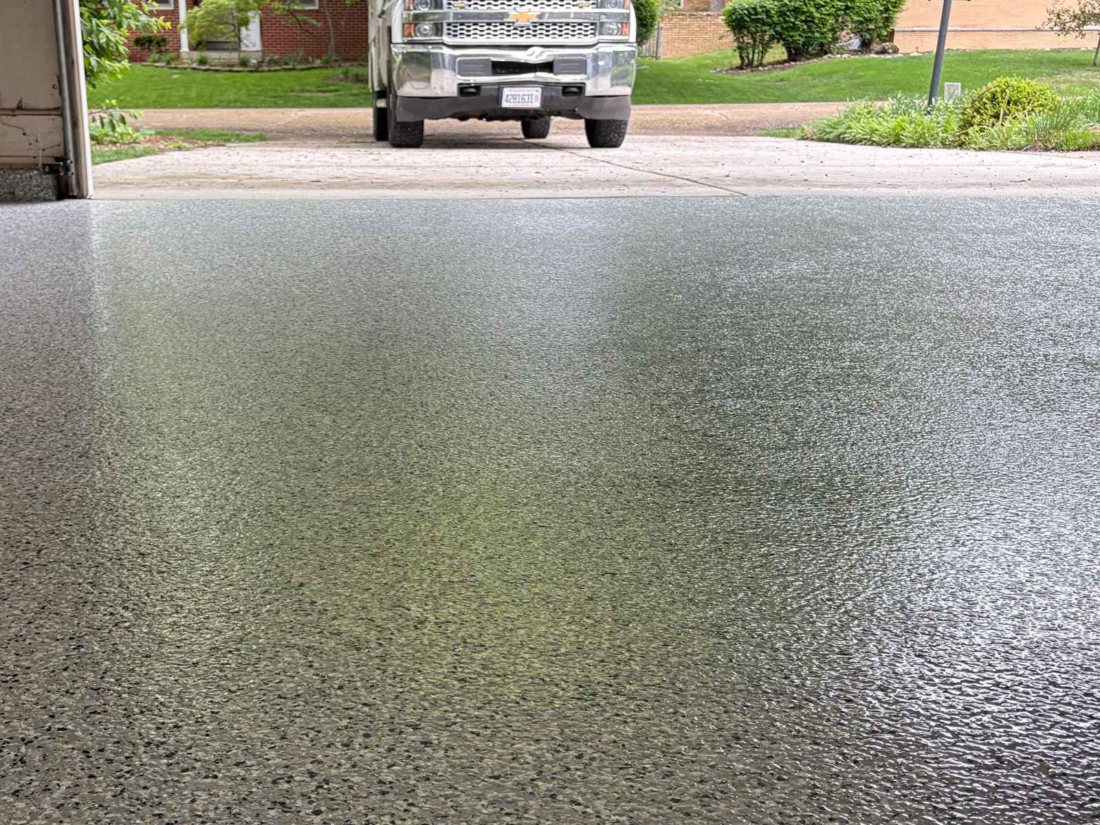 Garage floor with epoxy finish