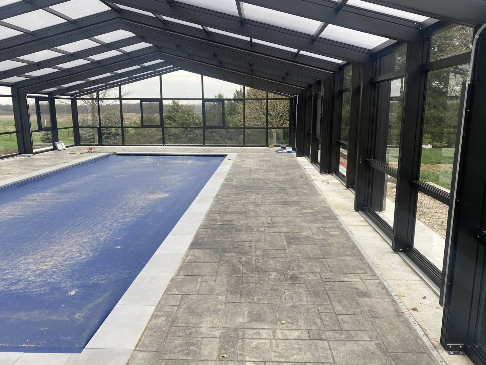 Pool deck furniture and walking route