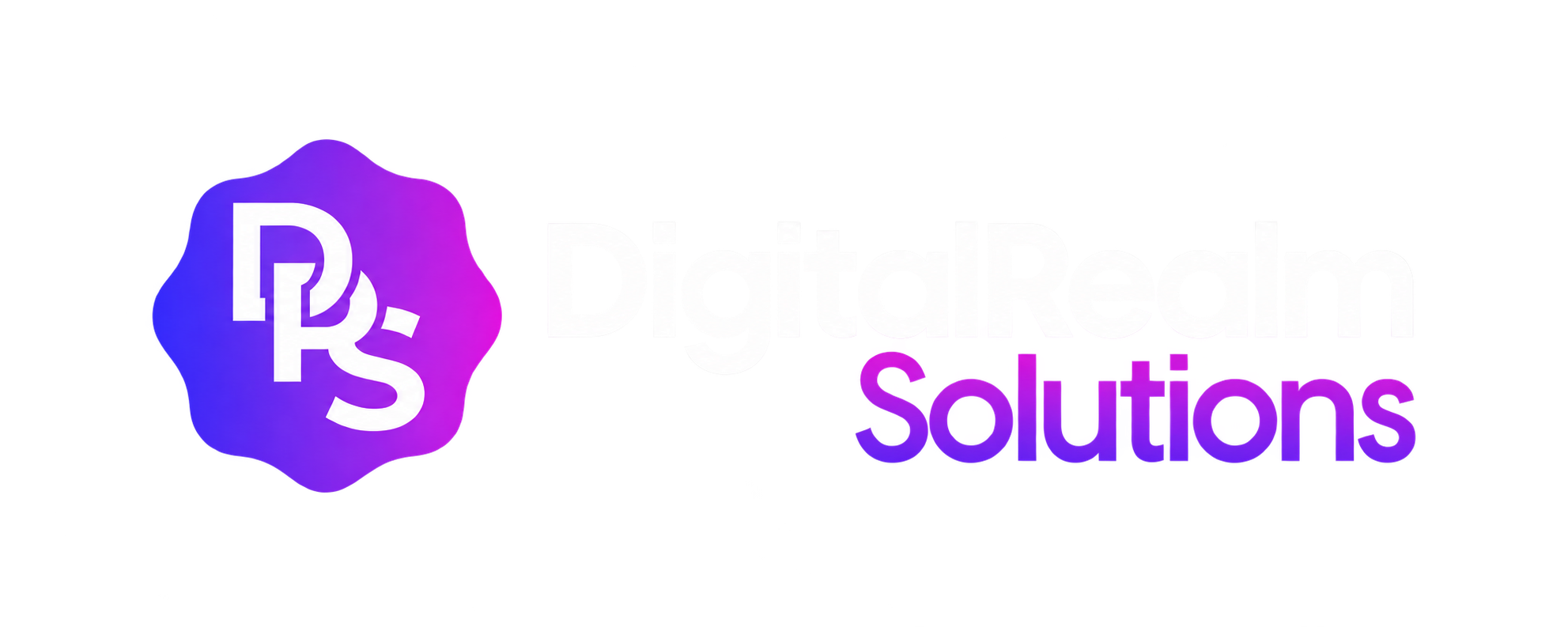 DigitalRealm Solutions logo with white lettering beside a purple DRS emblem.
