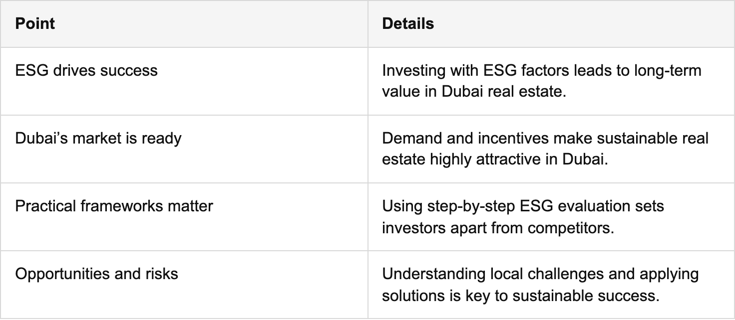 key takeaways table