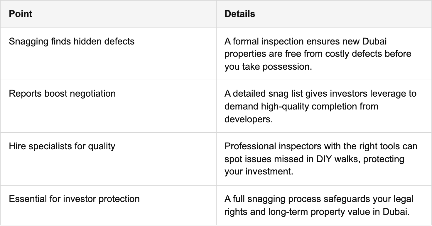 key takeaways table