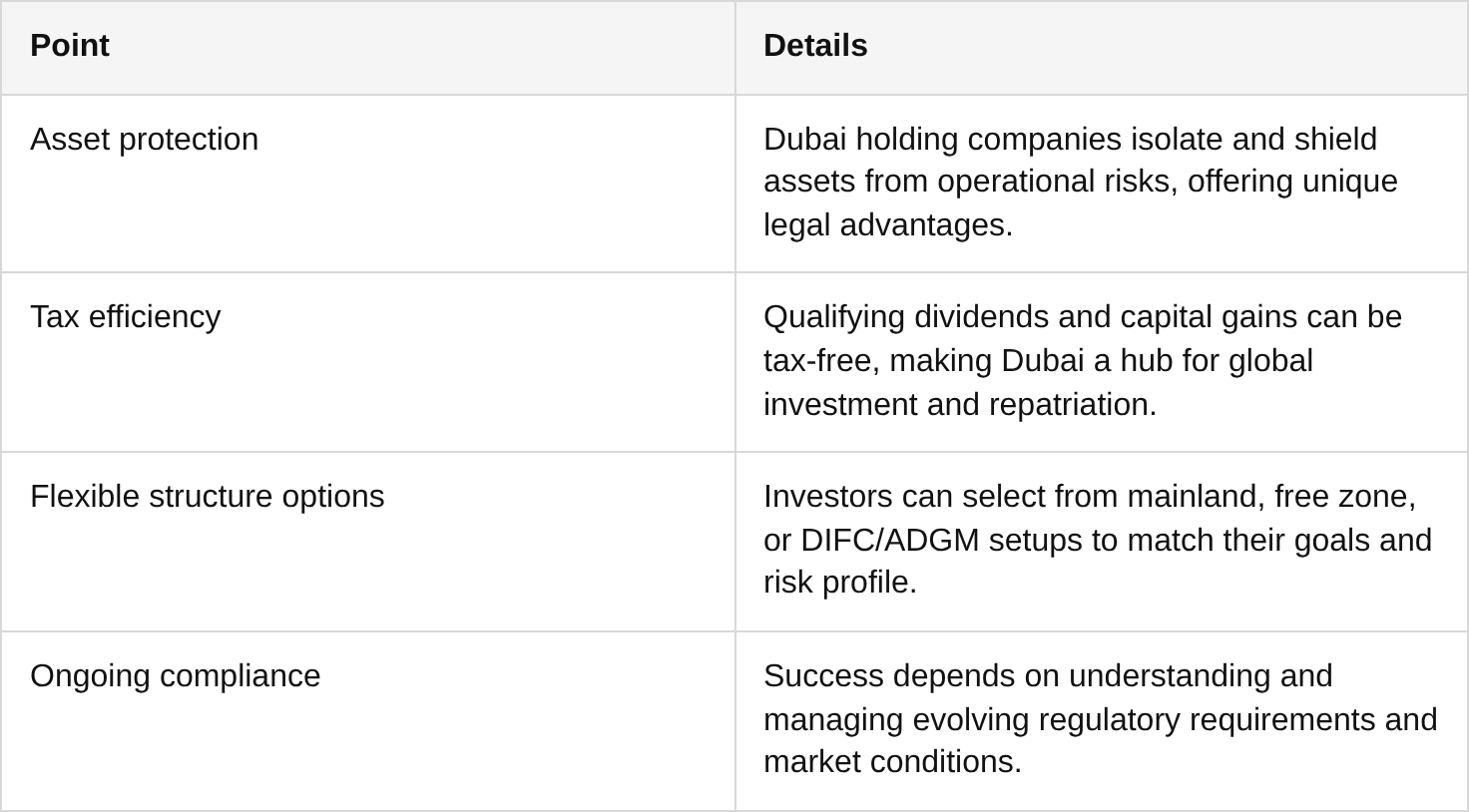key takeaways table