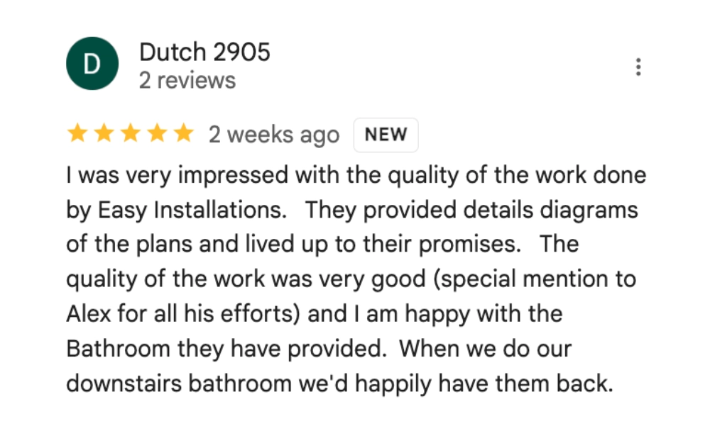 Easy Installations - New Bathroom - Review