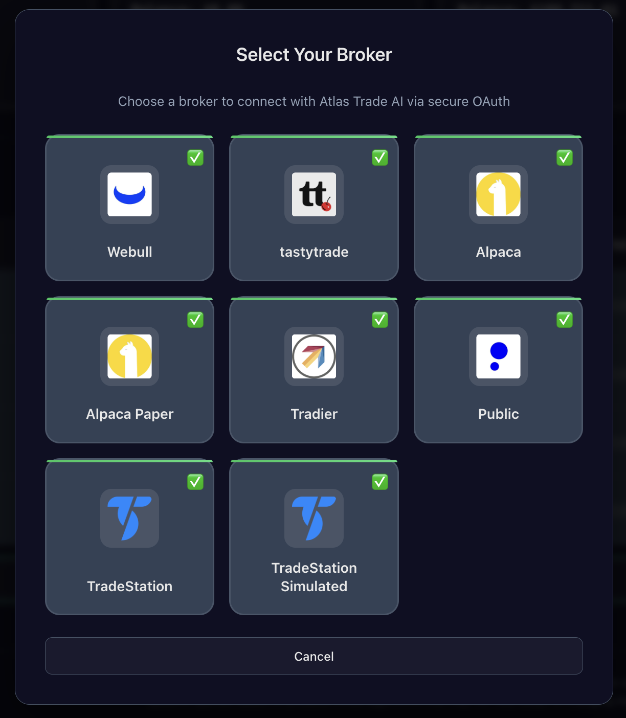 Atlas Trade AI Platform Interface