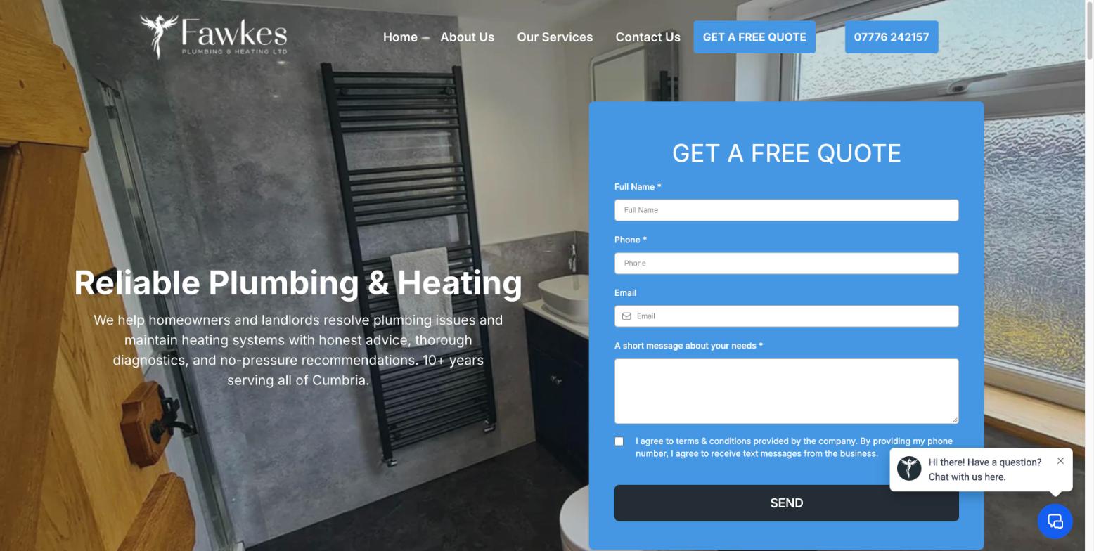 Fawkes Plumbing and Heating website home page