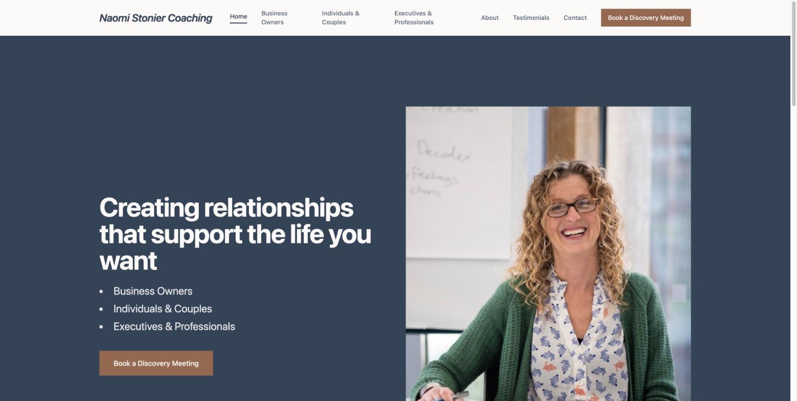 Relationship coaching website home page
