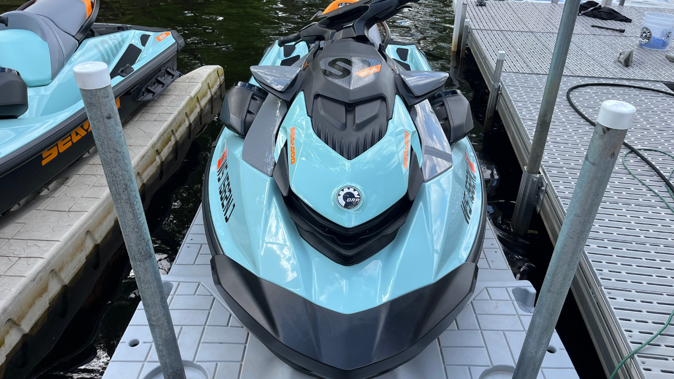 Sea-Doo jetskis detailed at the dock — watercraft detailing Chippewa Falls Wisconsin