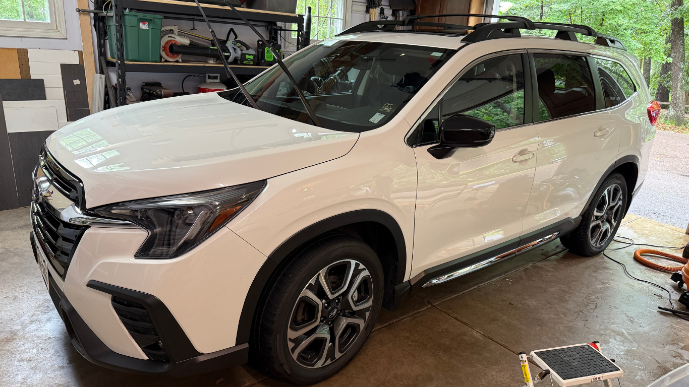 Glossy white Subaru Ascent after a full detail — mobile car detailing Eau Claire
