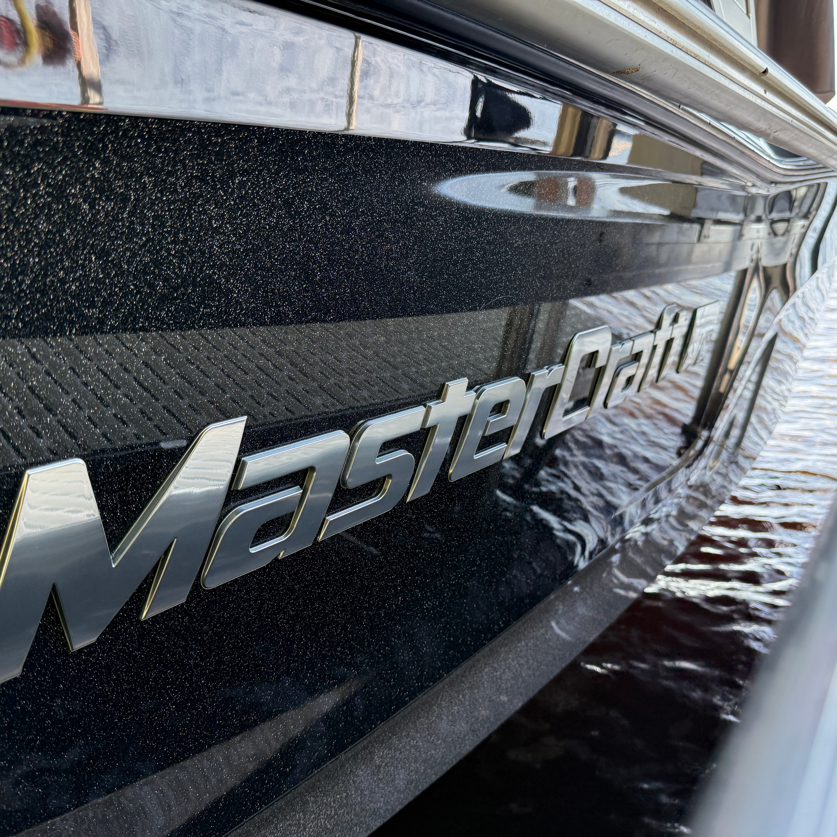MasterCraft boat exterior polished to a glossy finish — boat detailing Eau Claire