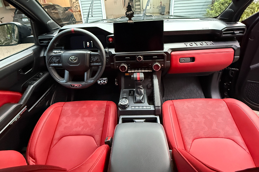 Red and black Toyota Tacoma TRD Pro interior detailed — interior car detailing Eau Claire