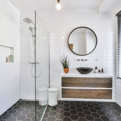 Luxurious bathroom remodel featuring a glass walk-in shower