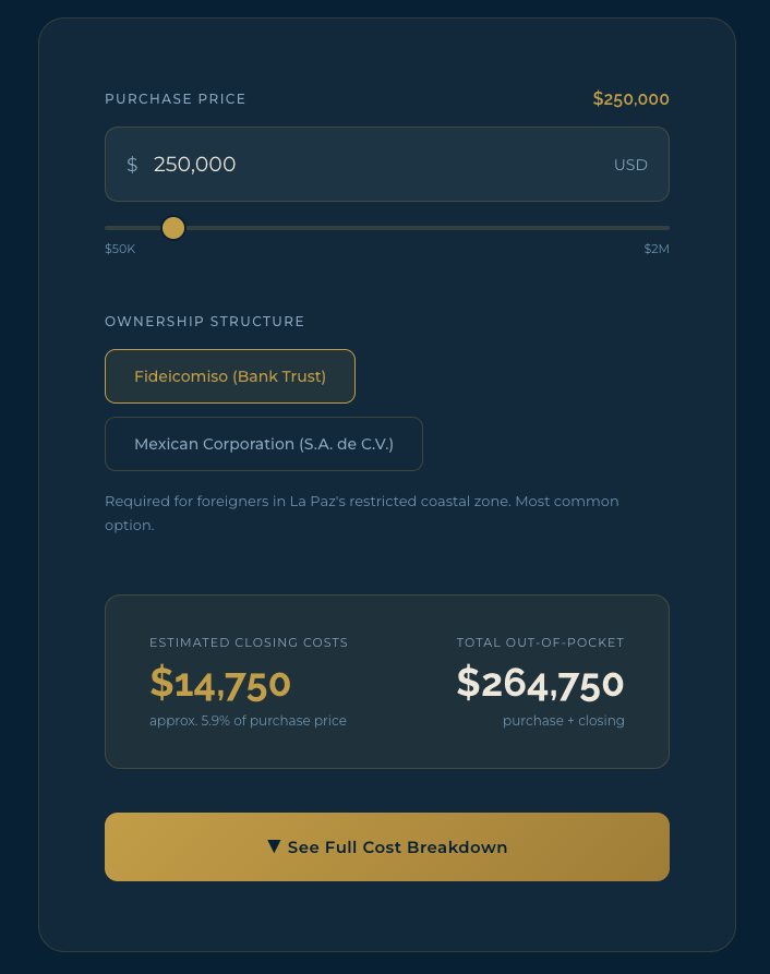 Dream Baja Realty Mexico Closing Costs Calculator