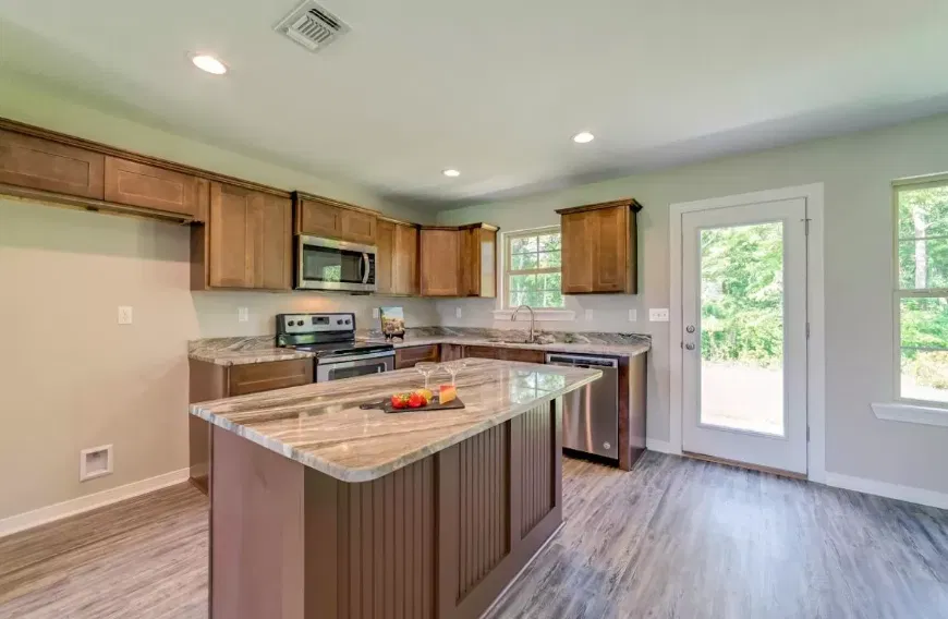 Kitchen island with stone countertop