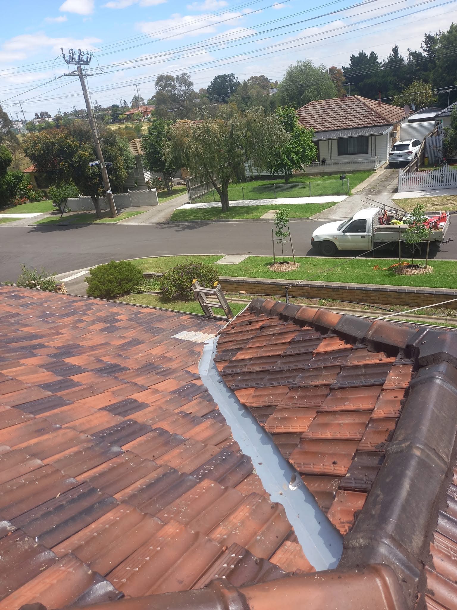 Roof repair work in progress