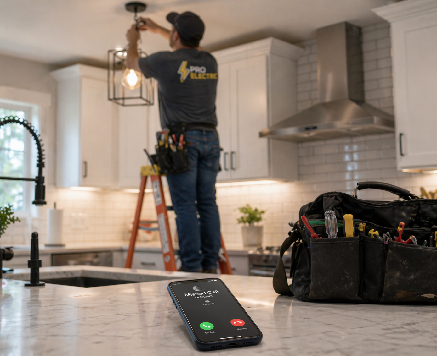 Electrician working with both hands full