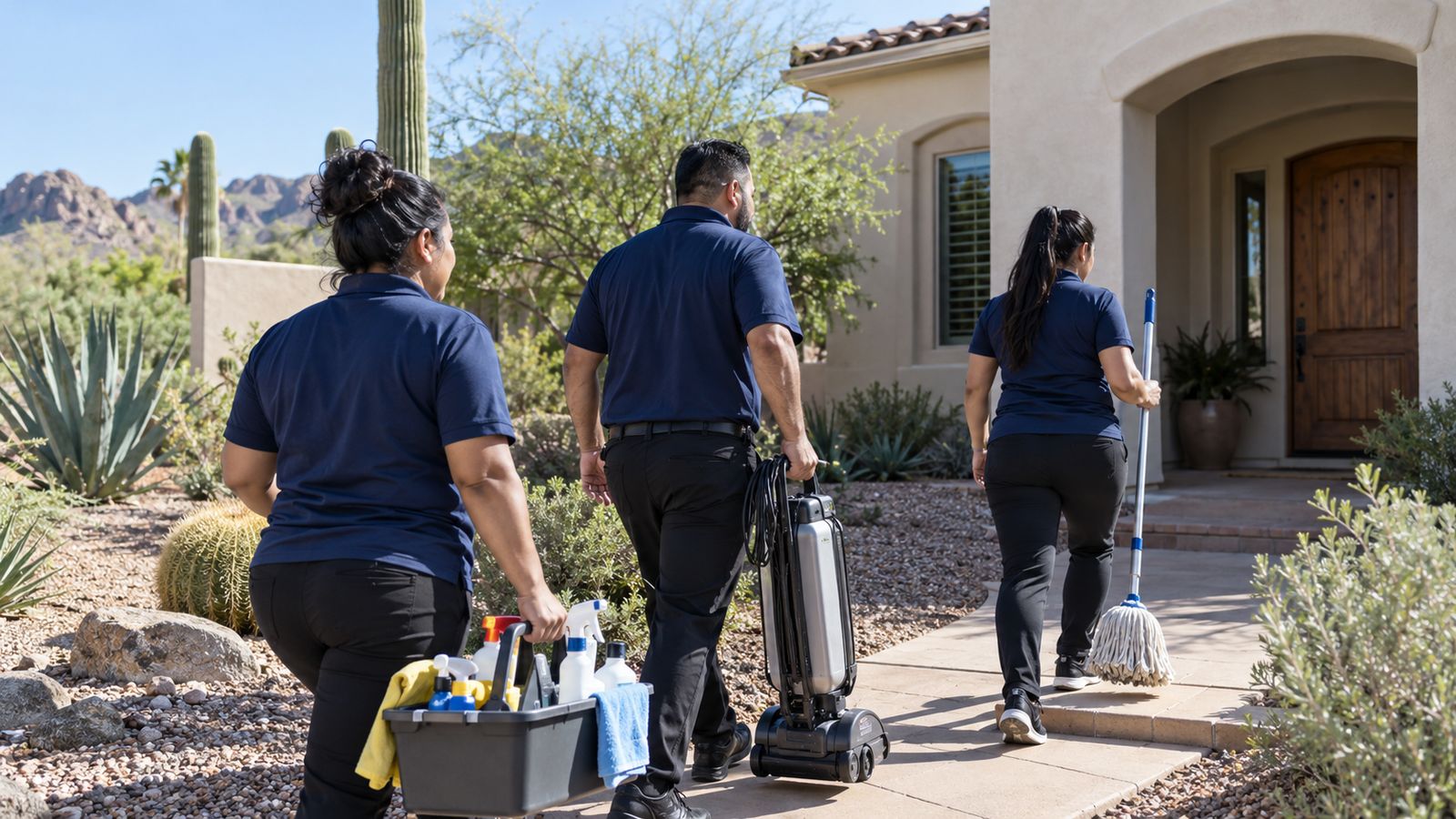 Cleaning Circle crew arriving at a Tucson home with supplies