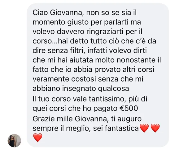 Messaggio di una cliente