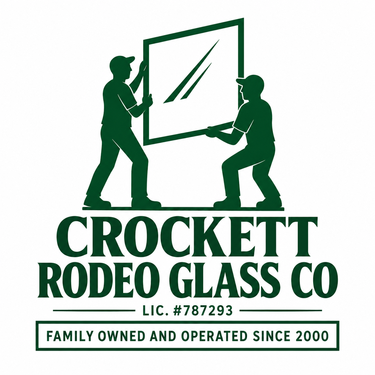 Crockett Rodeo Glass Co logo - Lic. #787293, family owned and operated since 2000