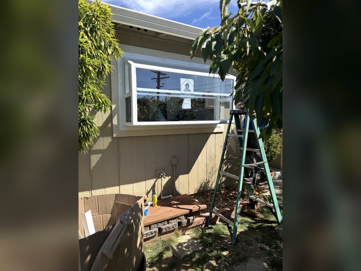 Exterior view of a new garden window installation