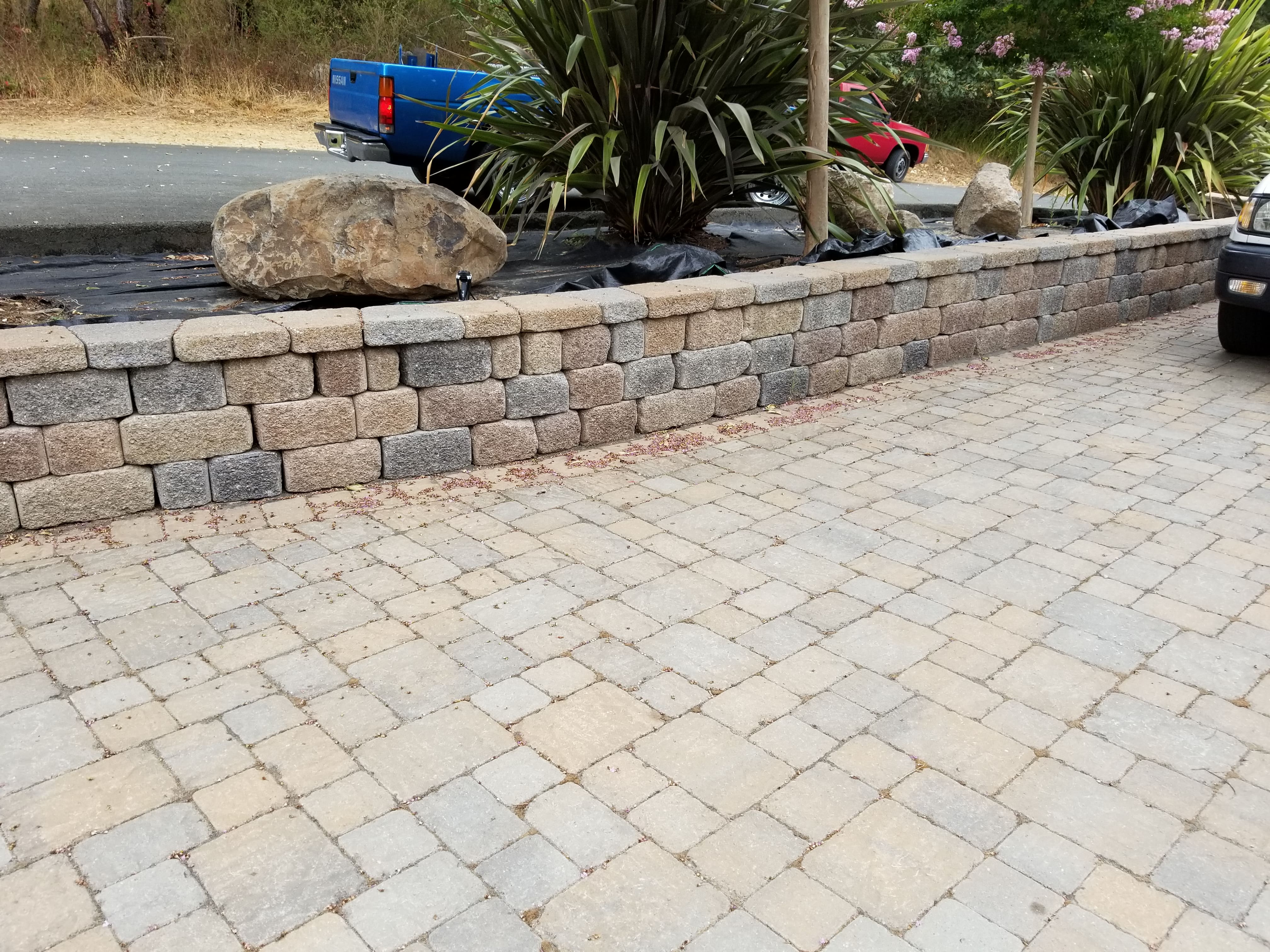 Paver patio and fire pit lounge area at a residential home in the East Bay - Paradise Building Materials project