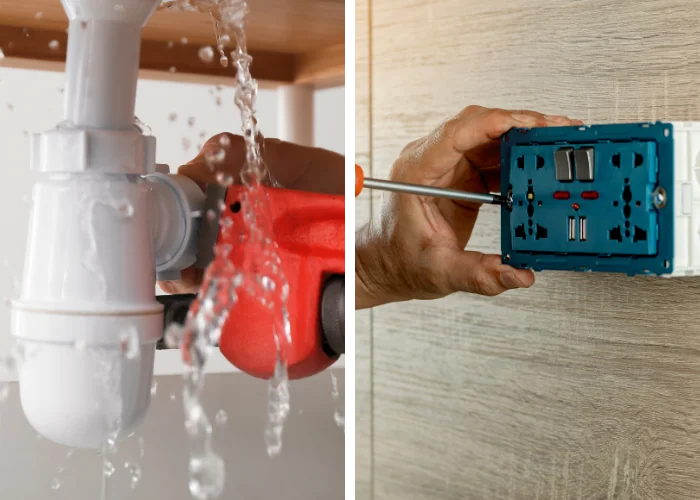 Water spraying from a pipe joint under a sink