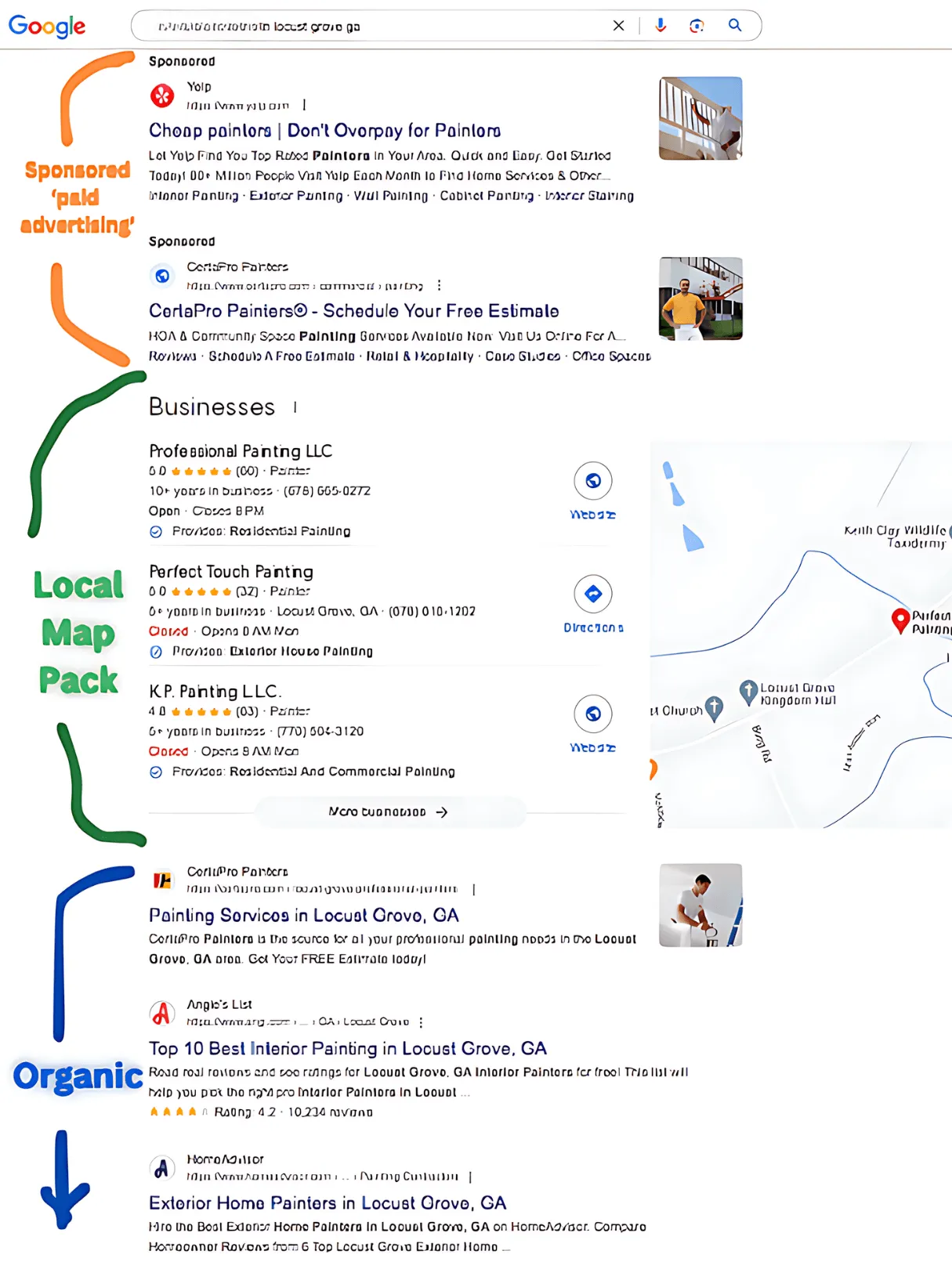 Dashboard showing gmb/gbp optimization results for McDonough businesses