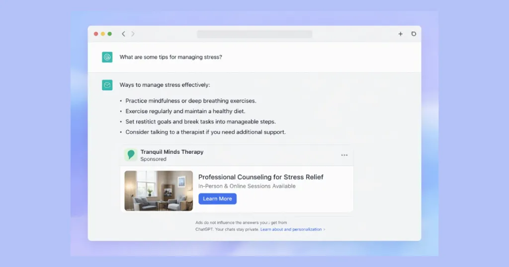 ChatGPT ads desktop view