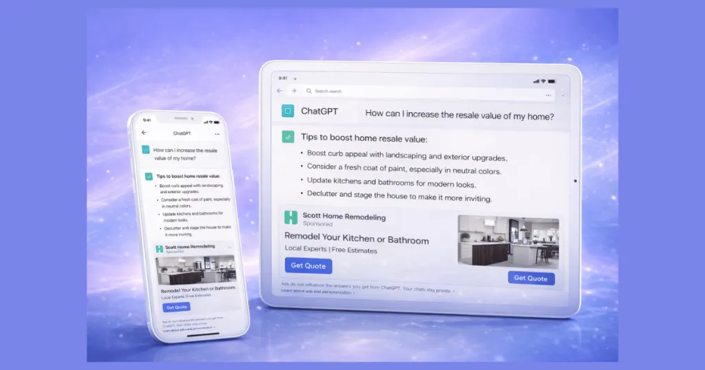 ChatGPT ads cell phone and tablet view