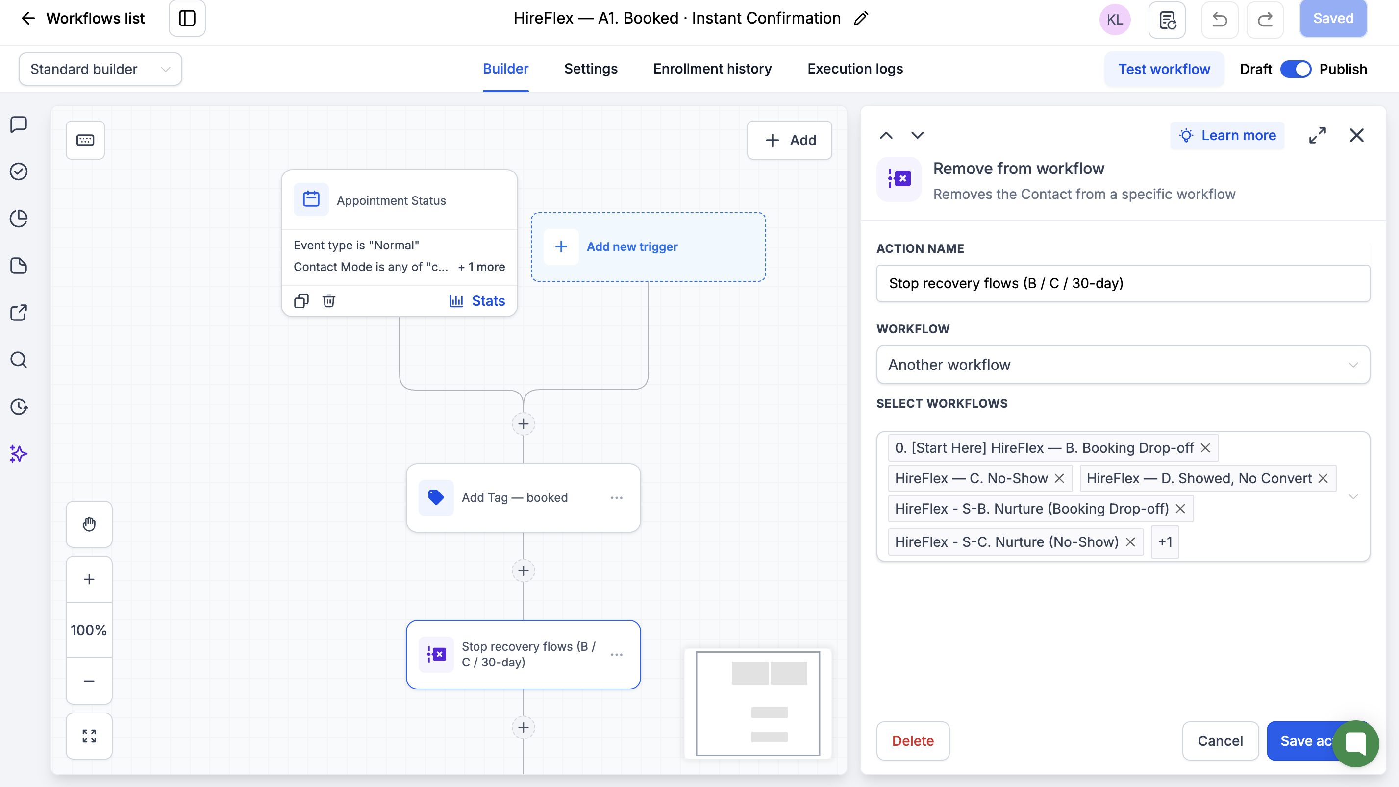 Booking confirmation workflow — email and SMS