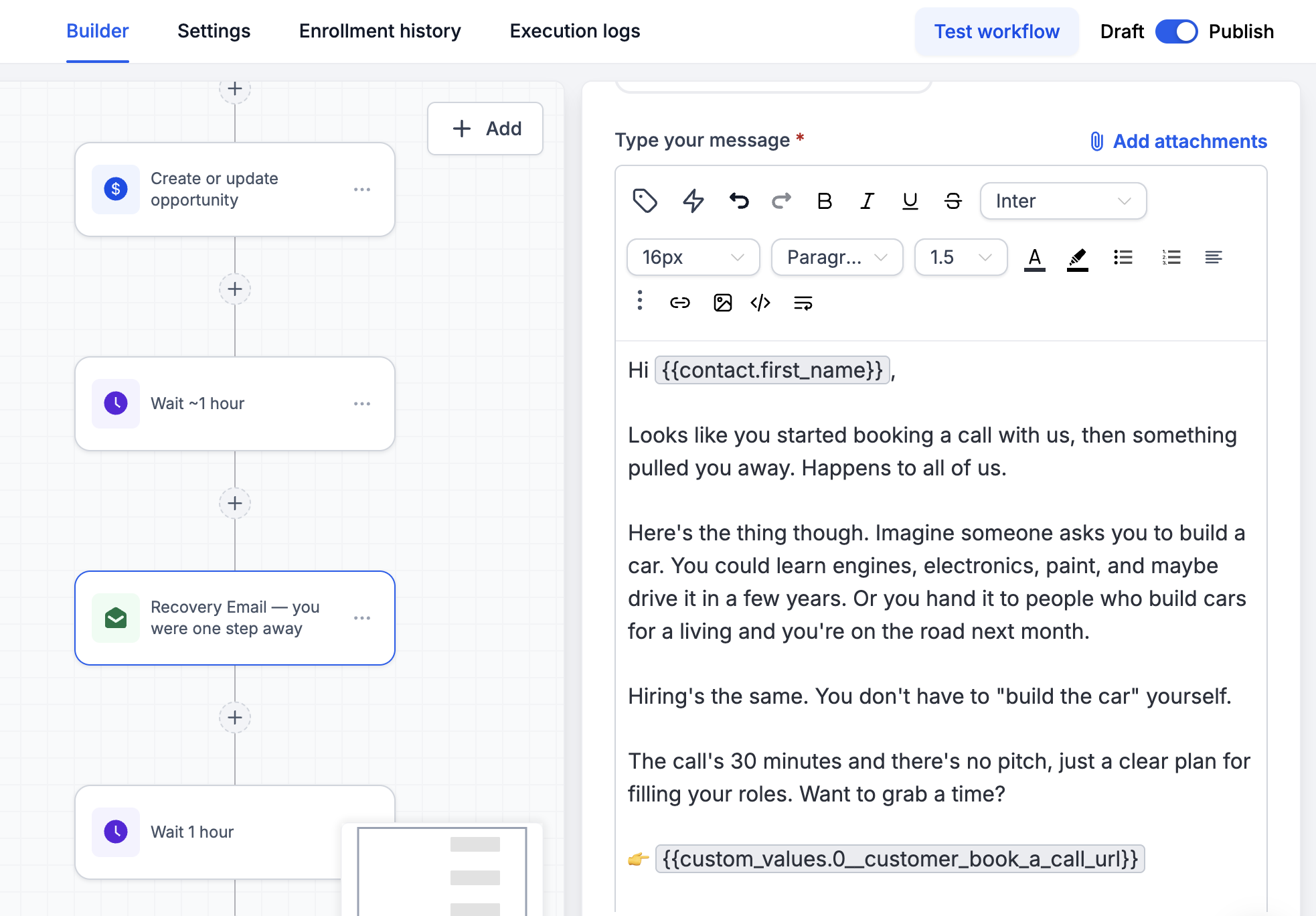 Bounced-lead follow-up workflow