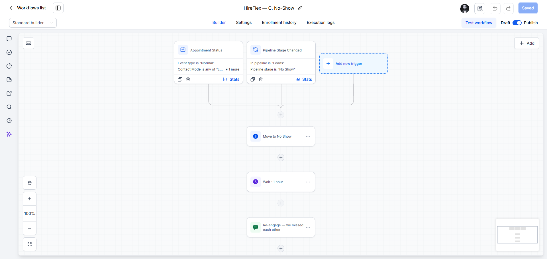 No-show re-engagement workflow