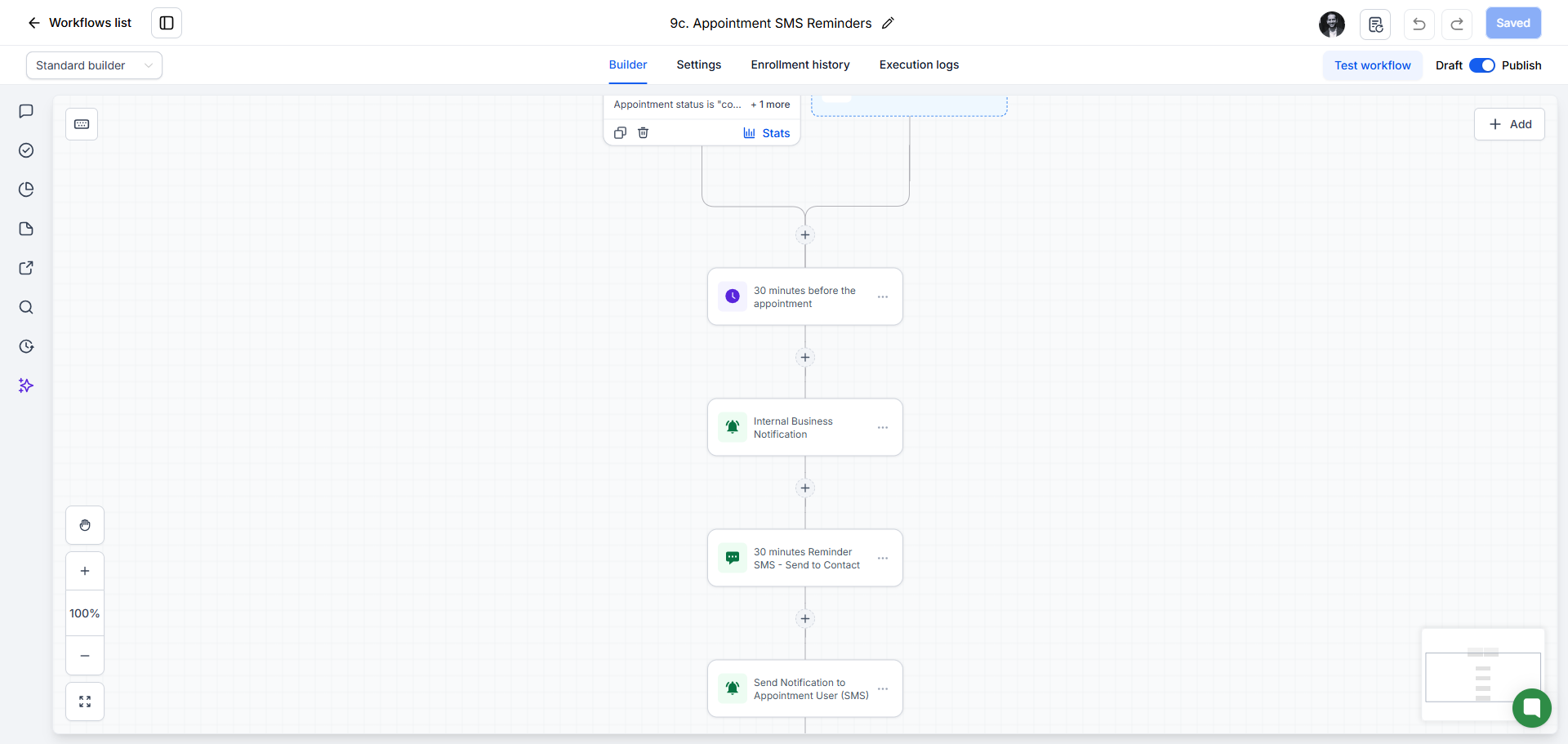 Appointment SMS reminder workflow
