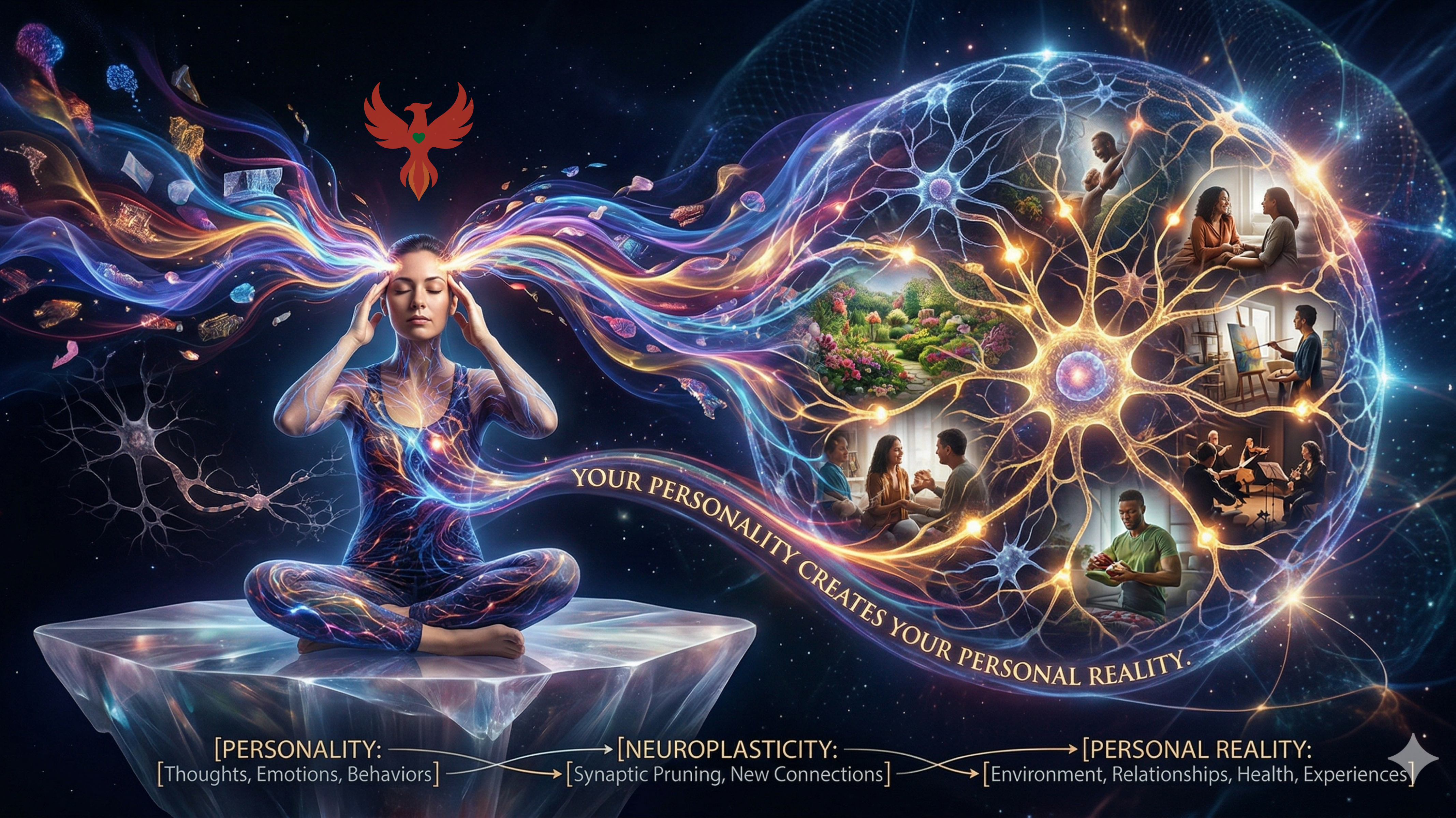 A beautiful and intense image depicting that Your personality creates your personal reality for neuroplasticity.