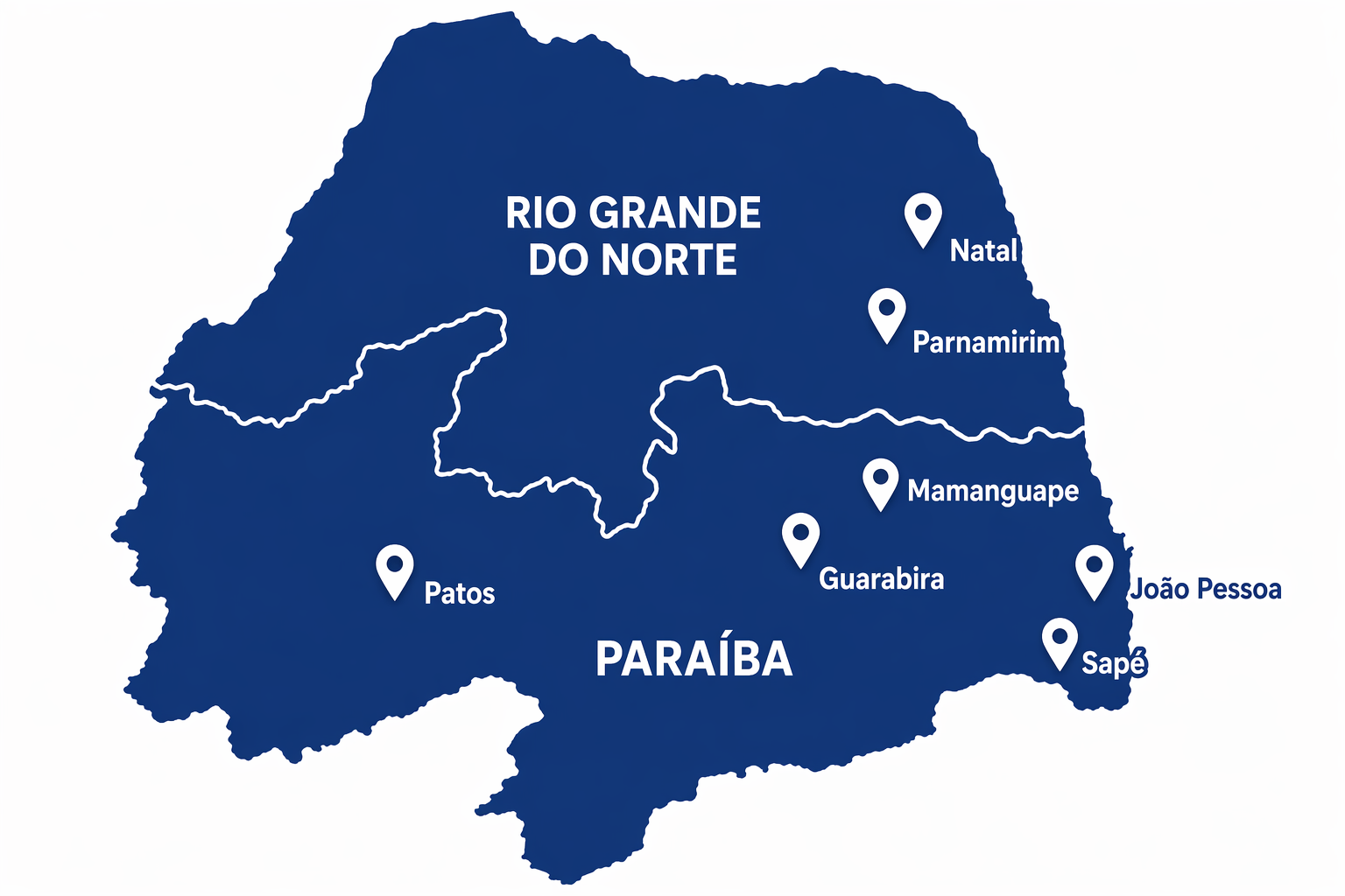 Mapa de concessionárias Avelloz na Paraíba e Rio Grande do Norte
