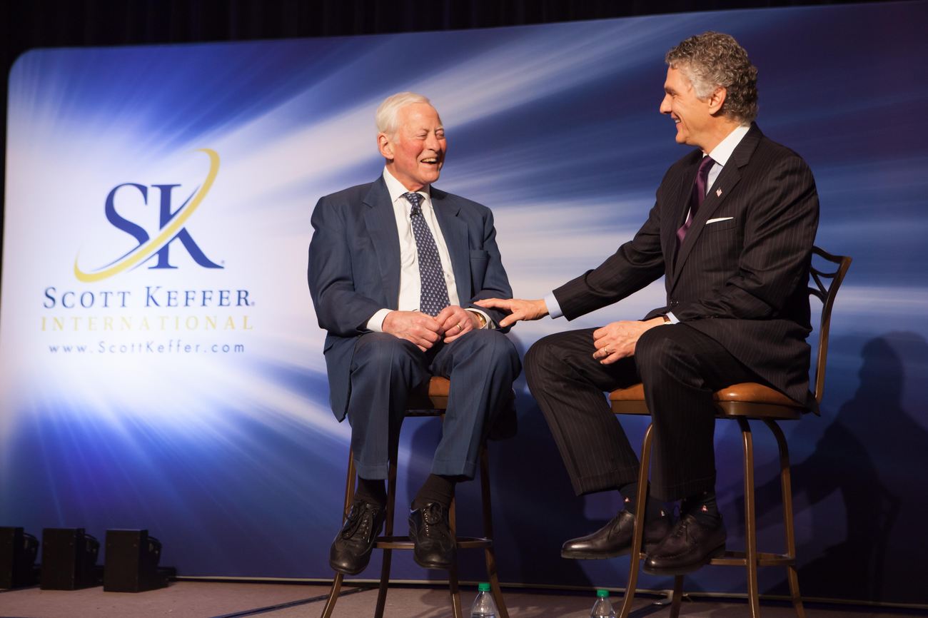 Brian Tracy and Scott Keffer on stage at a Scott Keffer International event