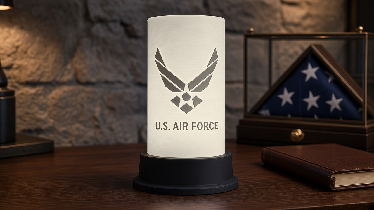 Air Force-Inspired tribute lithophane lamp, white, no text nameplate
