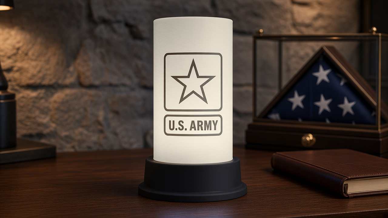 Army-Inspired tribute lithophane lamp, white, no text nameplate